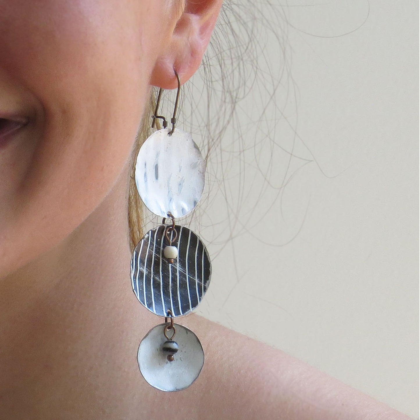 Black and white circle dangle earrings wild bunch studio