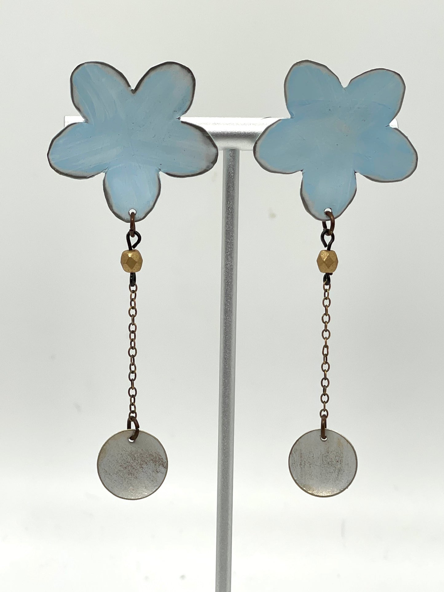 Blue Flower Dangle Earring with Droplet