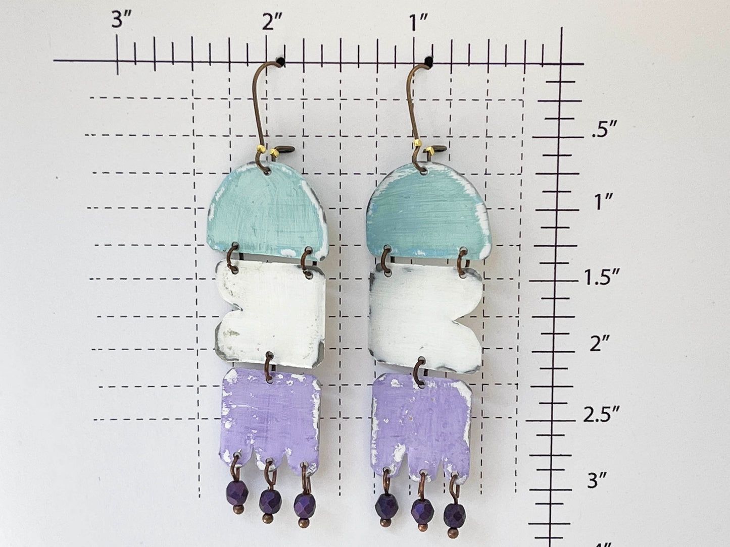 Pale Blue & Lavender Modern Dangle Earring, Recycled Tin "Calm Breeze"