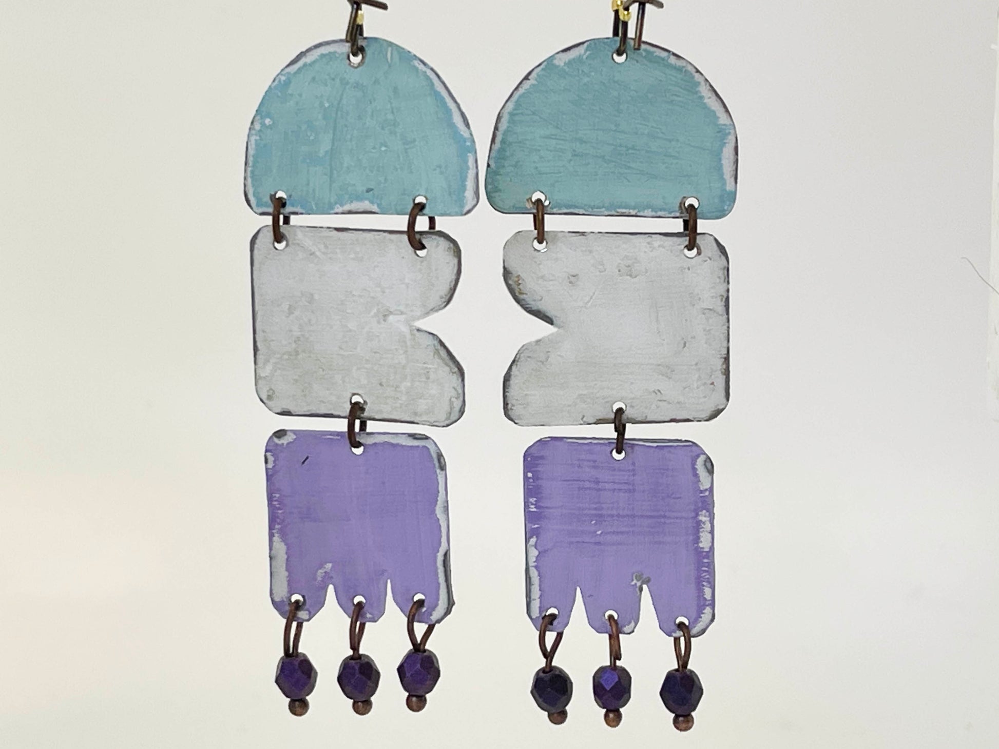 blue and lavender modern dangle earrings