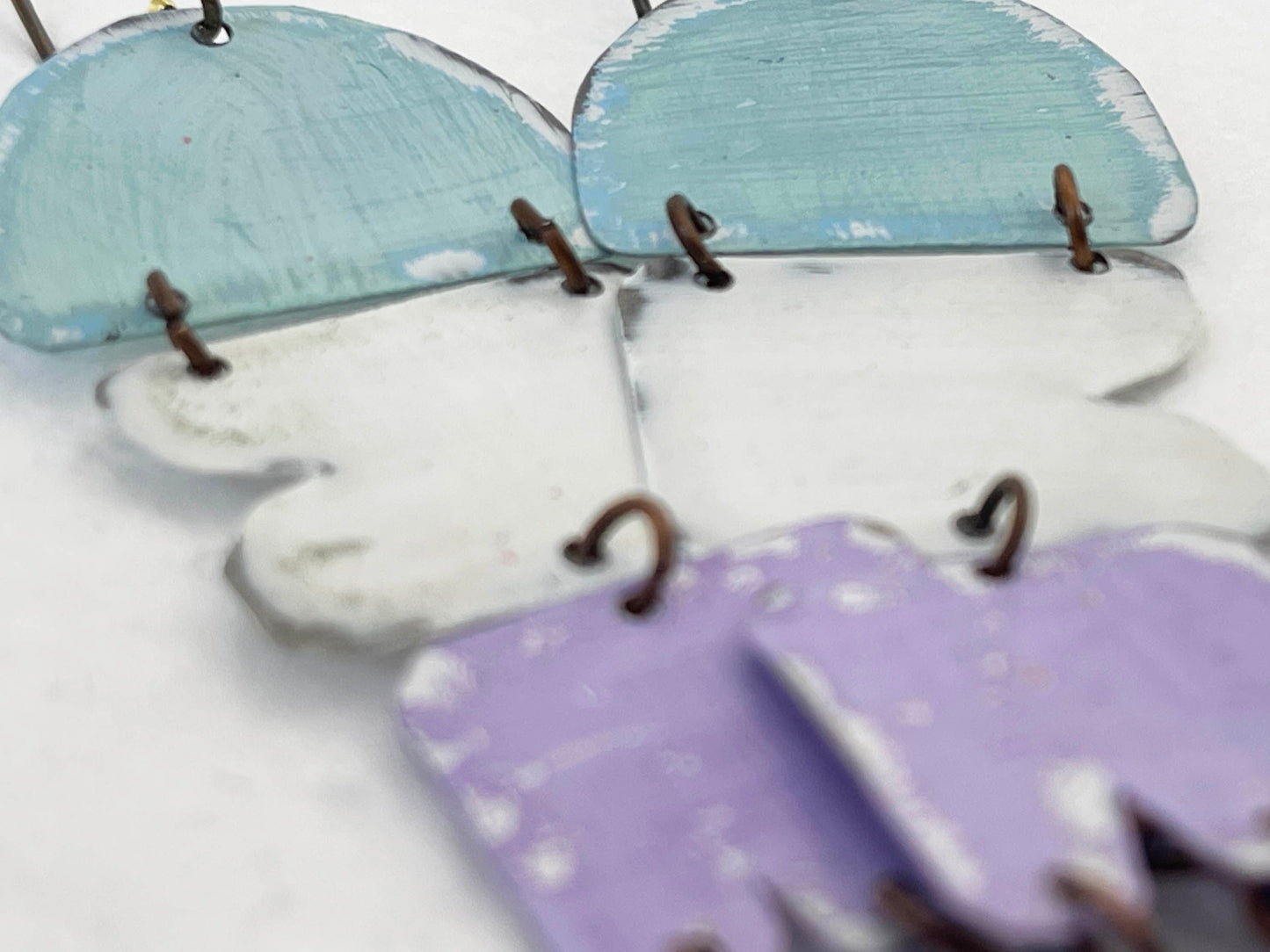 blue and lavender modern dangle earrings
