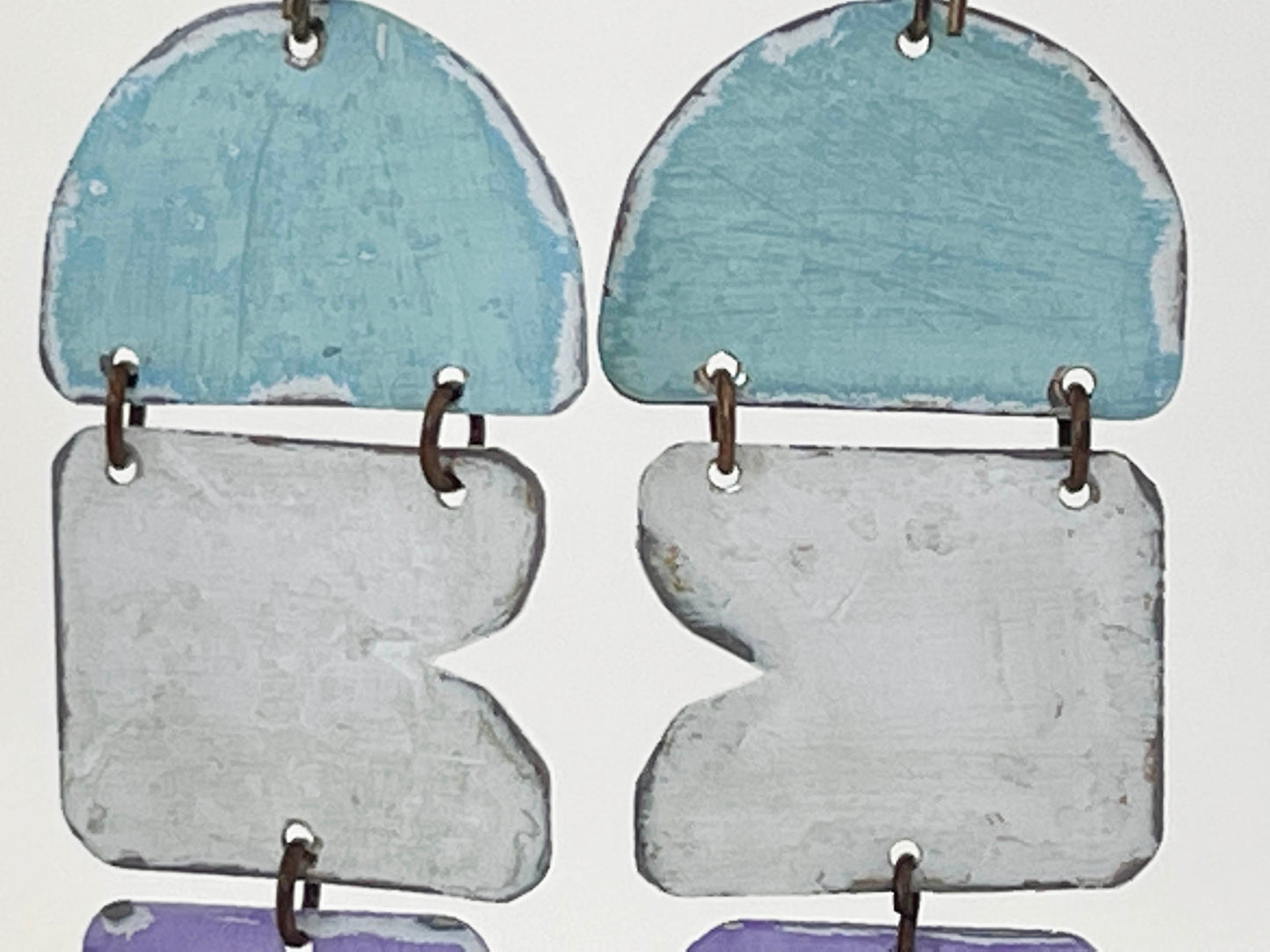 Pale Blue & Lavender Modern Dangle Earring, Recycled Tin "Calm Breeze"
