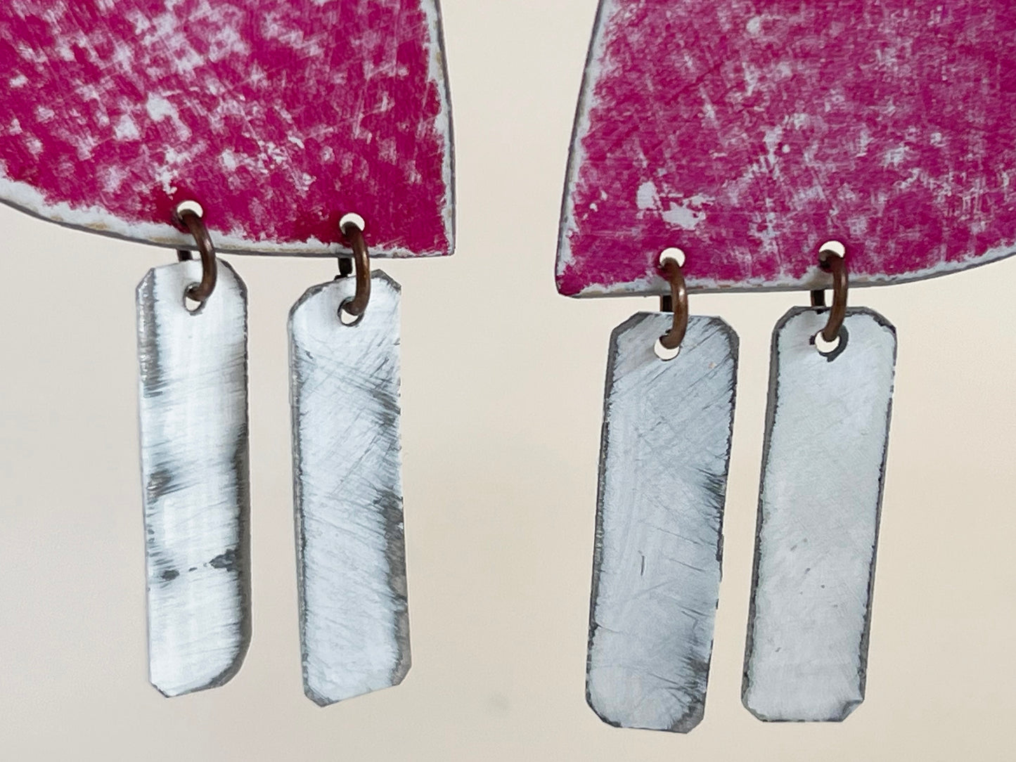 Heart Shaped Dangle Earrings, Recycled Tin, "I Love"