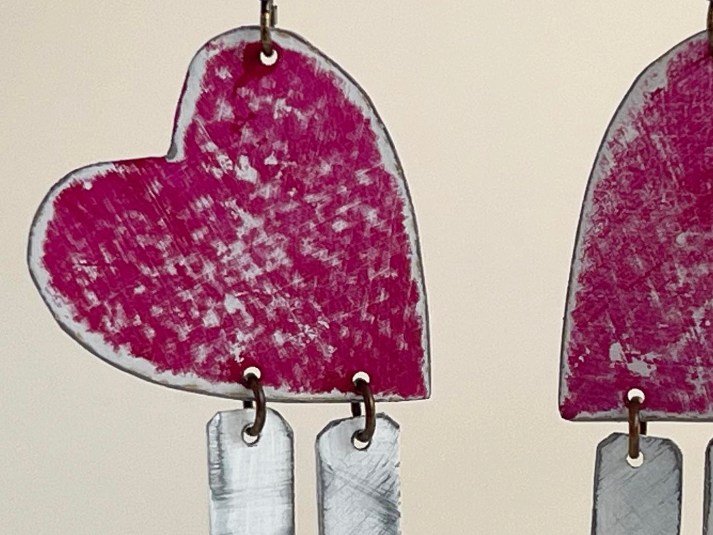 Heart Shaped Dangle Earrings, Recycled Tin, "I Love"