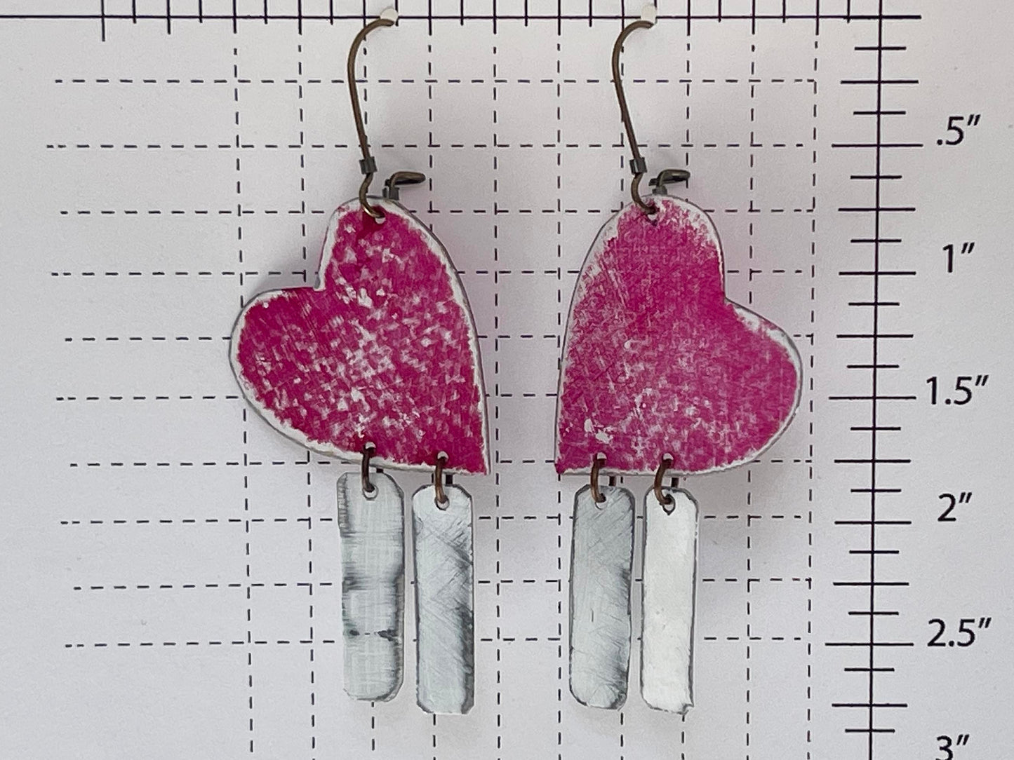 Heart Shaped Dangle Earrings, Recycled Tin, "I Love"