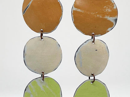 Circle Dangle Earrings, Soft Neutrals, Recycled Tin, "Nature's Corner"