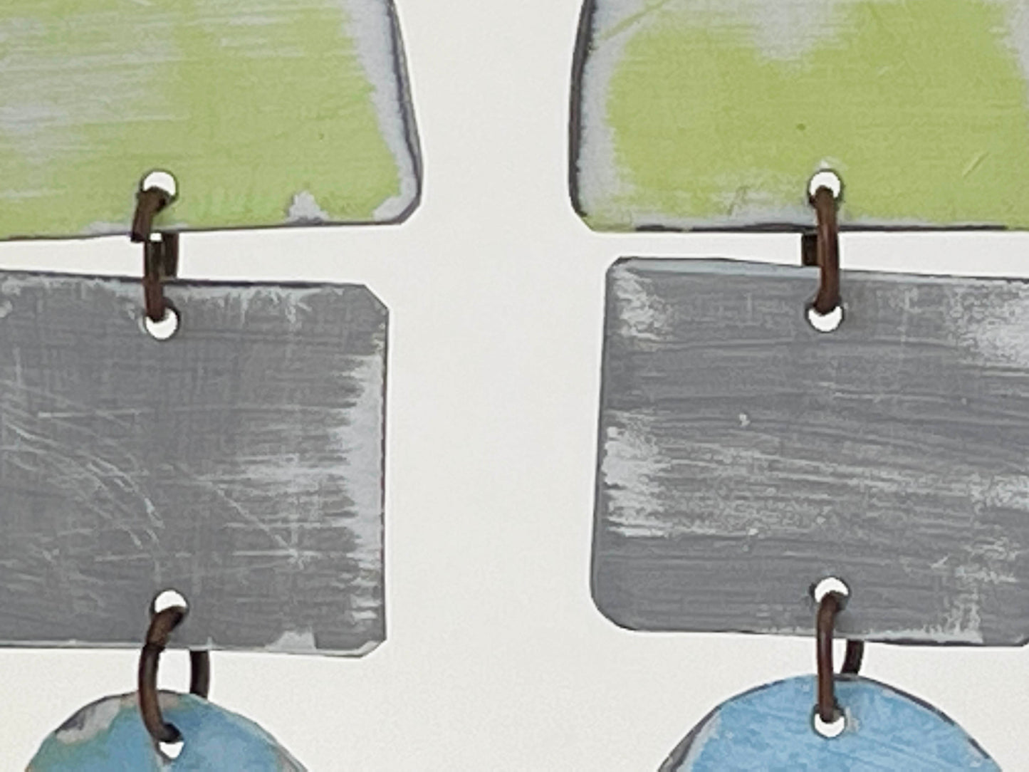 Pale Blue & Green Dangle Earrings, Recycled Tin, "Spring Droplet"