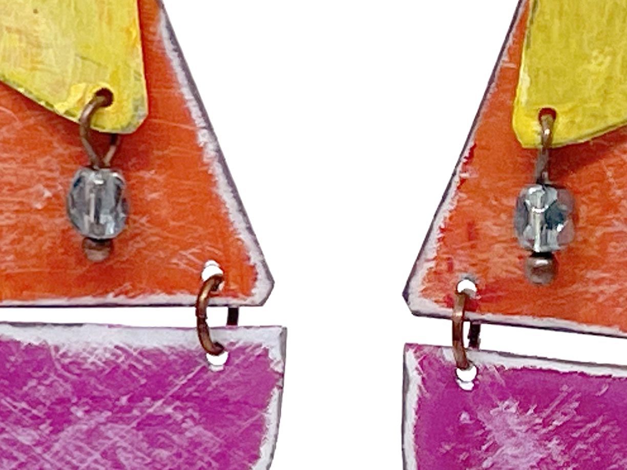 Antiqued Pink & Orange Dangle Earrings, Recycled Tin, "Sunset Cruise"
