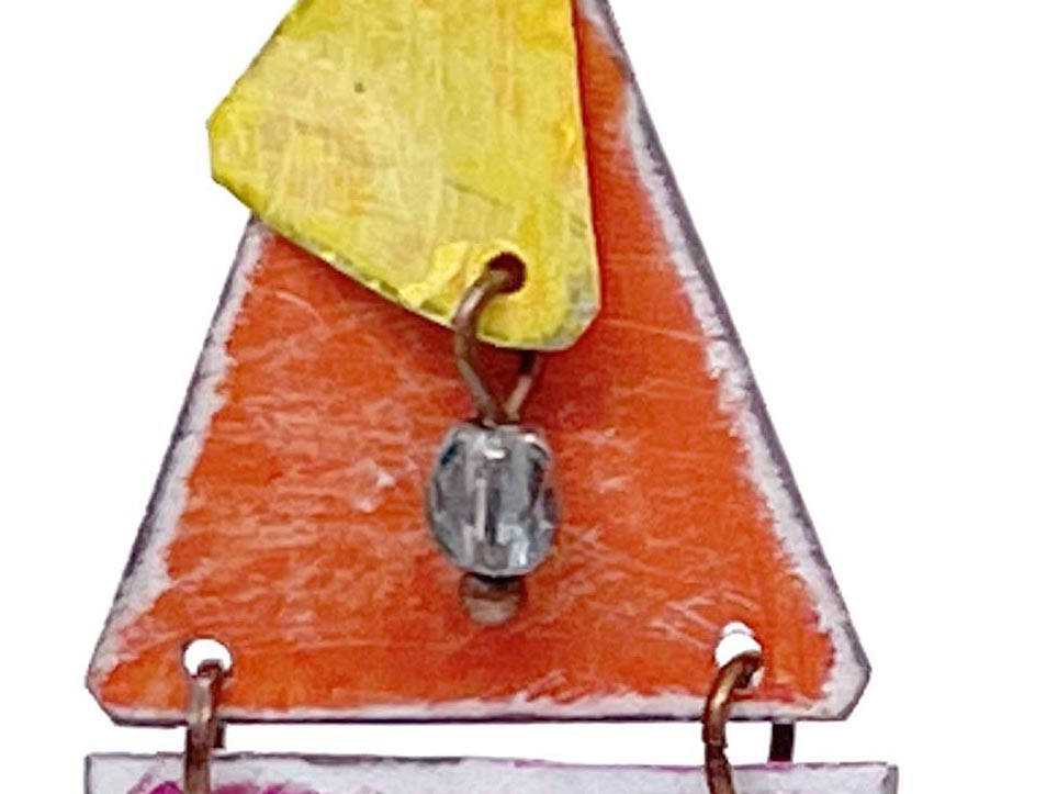 Antiqued Pink & Orange Dangle Earrings, Recycled Tin, "Sunset Cruise"