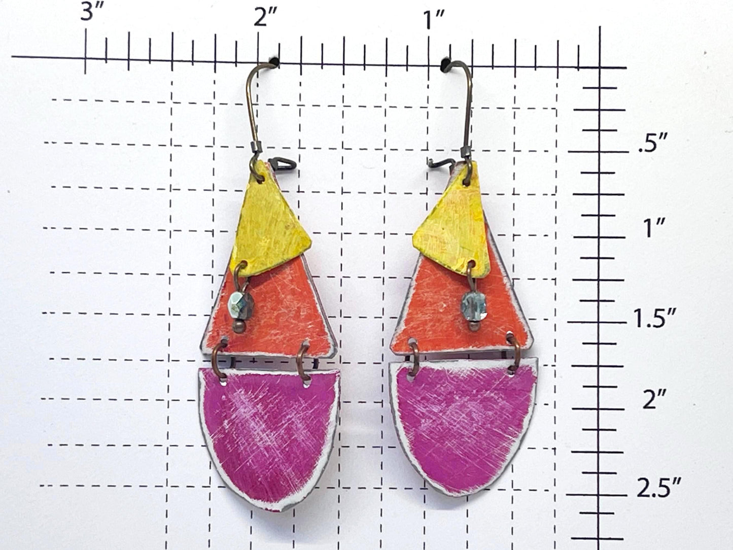 Antiqued Pink & Orange Dangle Earrings, Recycled Tin, "Sunset Cruise"