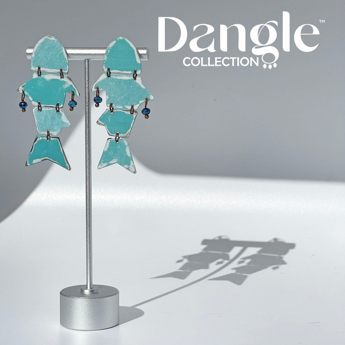 Blue Fish Theme Dangle Earrings, Recycled Tin, "Big Fish"