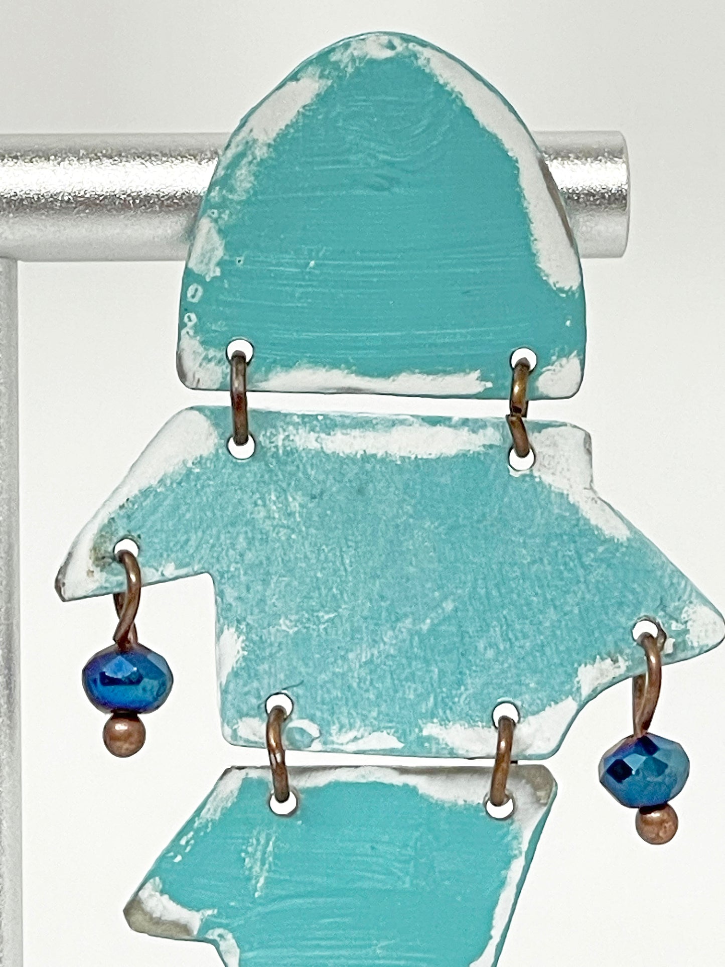 Blue Fish Theme Dangle Earrings, Recycled Tin, "Big Fish"