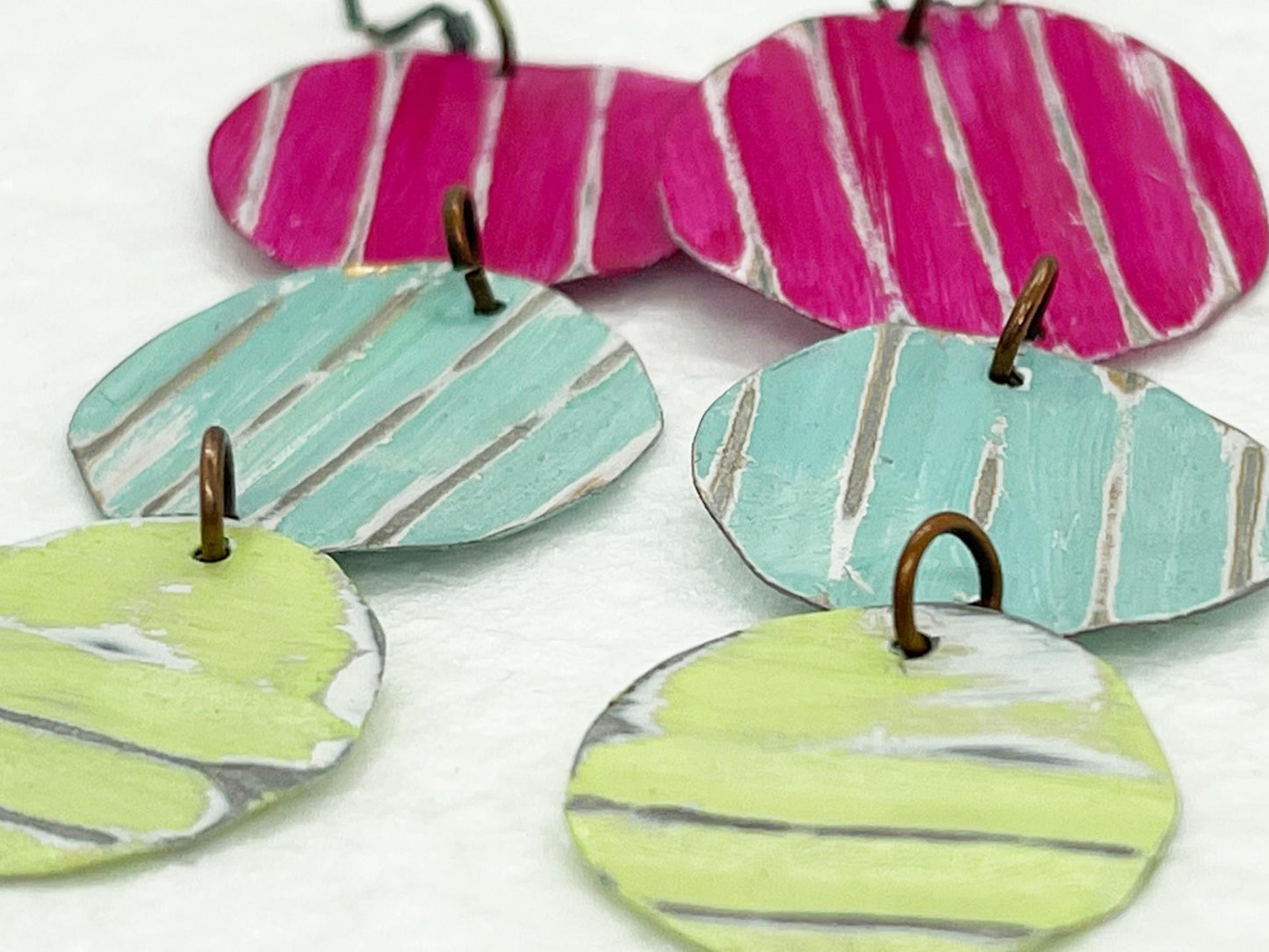 Cascading Circles Dangle Earrings, Recycled Tin, "Brightfully Bold"