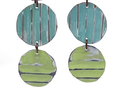 Cascading Circles Dangle Earrings, Recycled Tin, "Brightfully Bold"