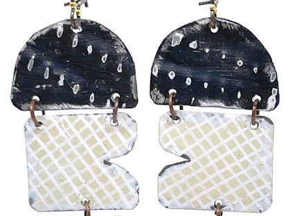 Black & White Modern Dangle Earring, Recycled Tin "Outspoken"