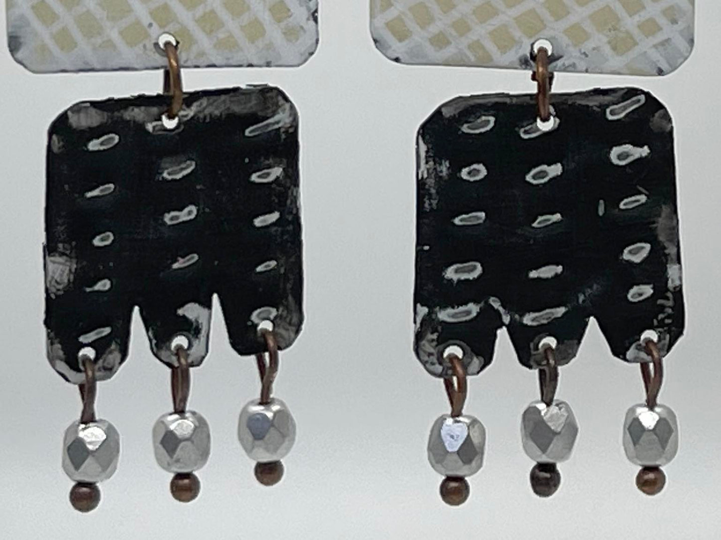 Black & White Modern Dangle Earring, Recycled Tin "Outspoken"