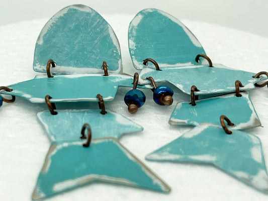 Blue Fish Theme Dangle Earrings, Recycled Tin, "Big Fish"