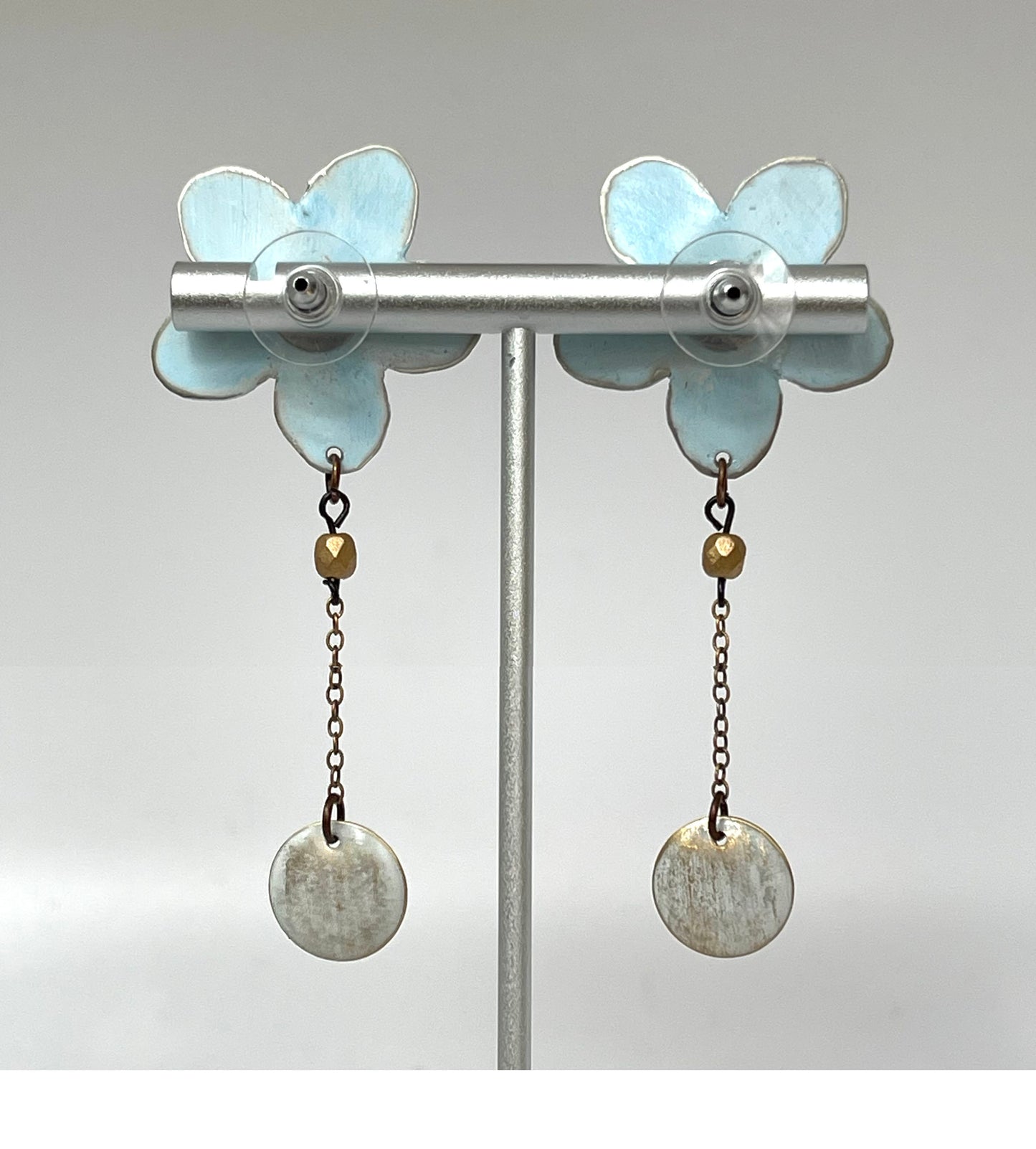 Blue Flower Dangle Earring with Droplet