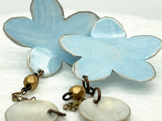 Blue Flower Dangle Earring with Droplet
