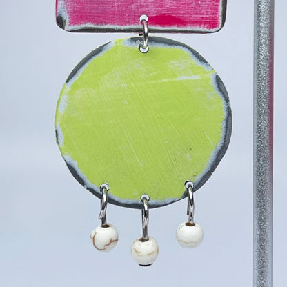 Pink & Green Asymmetric Dangle Earrings, "Making Merry"