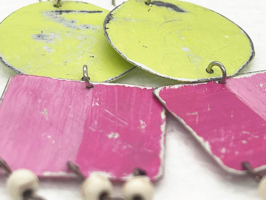Pink & Green Modern Dangle Recycled Tin Earrings