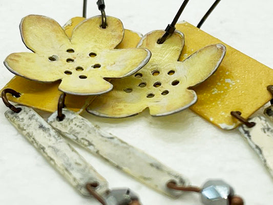 yellow flower dangle earrings