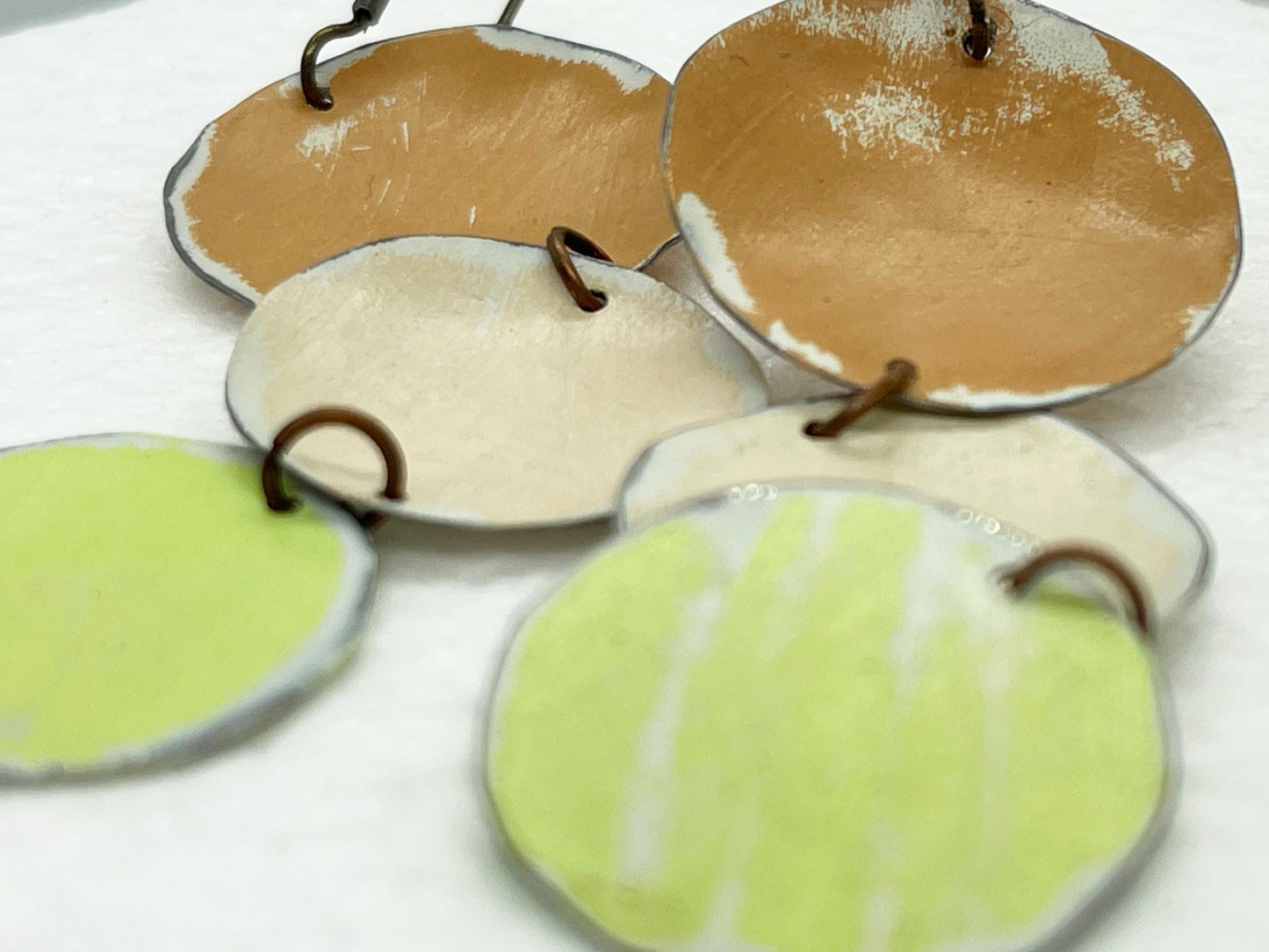 Circle Dangle Earrings, Soft Neutrals, Recycled Tin, "Nature's Corner"