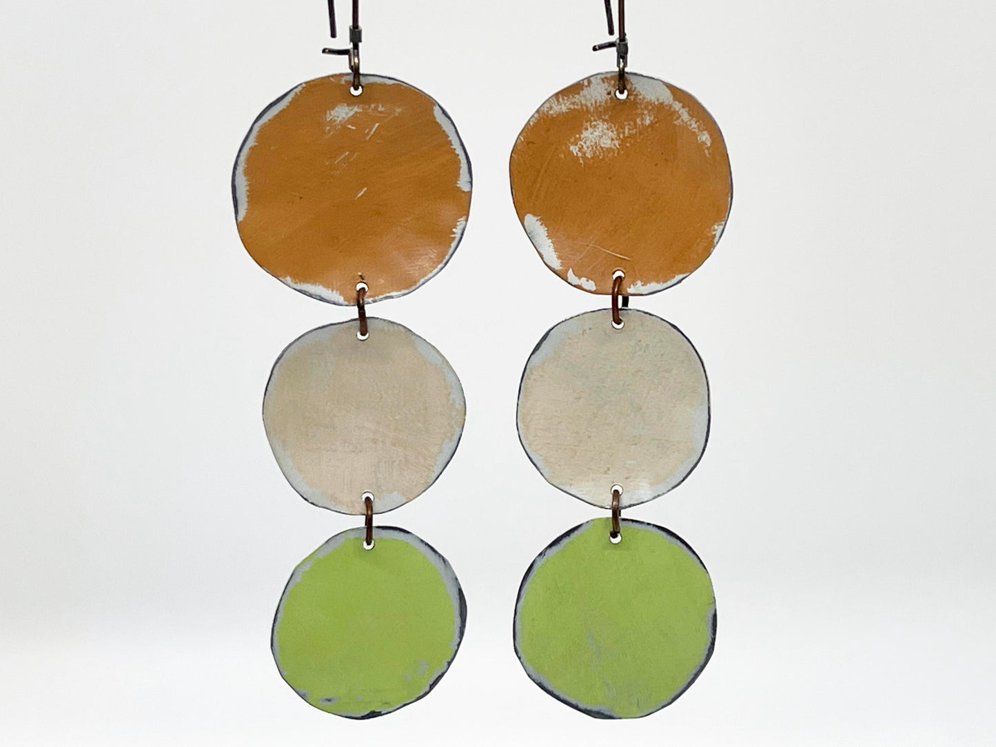 Circle Dangle Earrings, Soft Neutrals, Recycled Tin, "Nature's Corner"