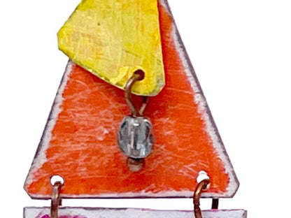 Antiqued Pink & Orange Dangle Earrings, Recycled Tin, "Sunset Cruise"