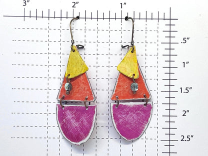 Antiqued Pink & Orange Dangle Earrings, Recycled Tin, "Sunset Cruise"